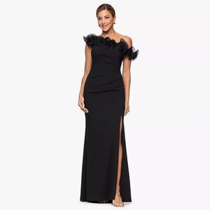 Lauren by Ralph Lauren Elegant Black Off-Shoulder Ruffle Detail Dress